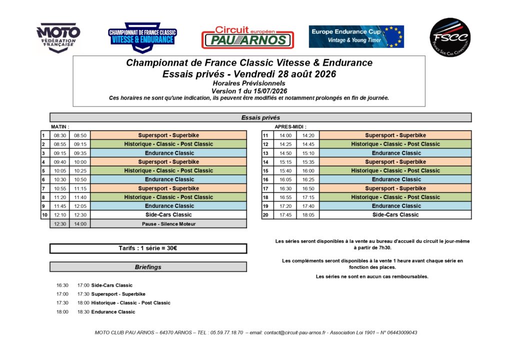 CLASSIC 2026 - Horaires essais privés vendredi V1_page-0001